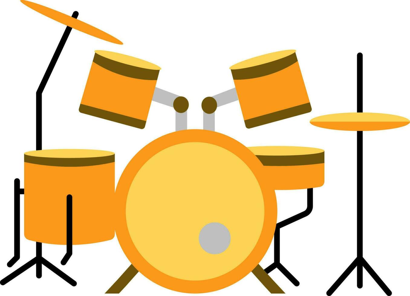 Yellow And Brown Drum Set Icon In Flat Style. vector