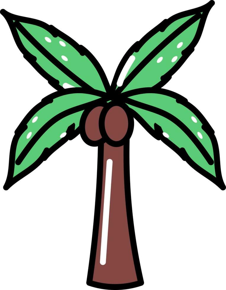 Flat Sty Coconut Tree Icon In Green And Brown Color. vector