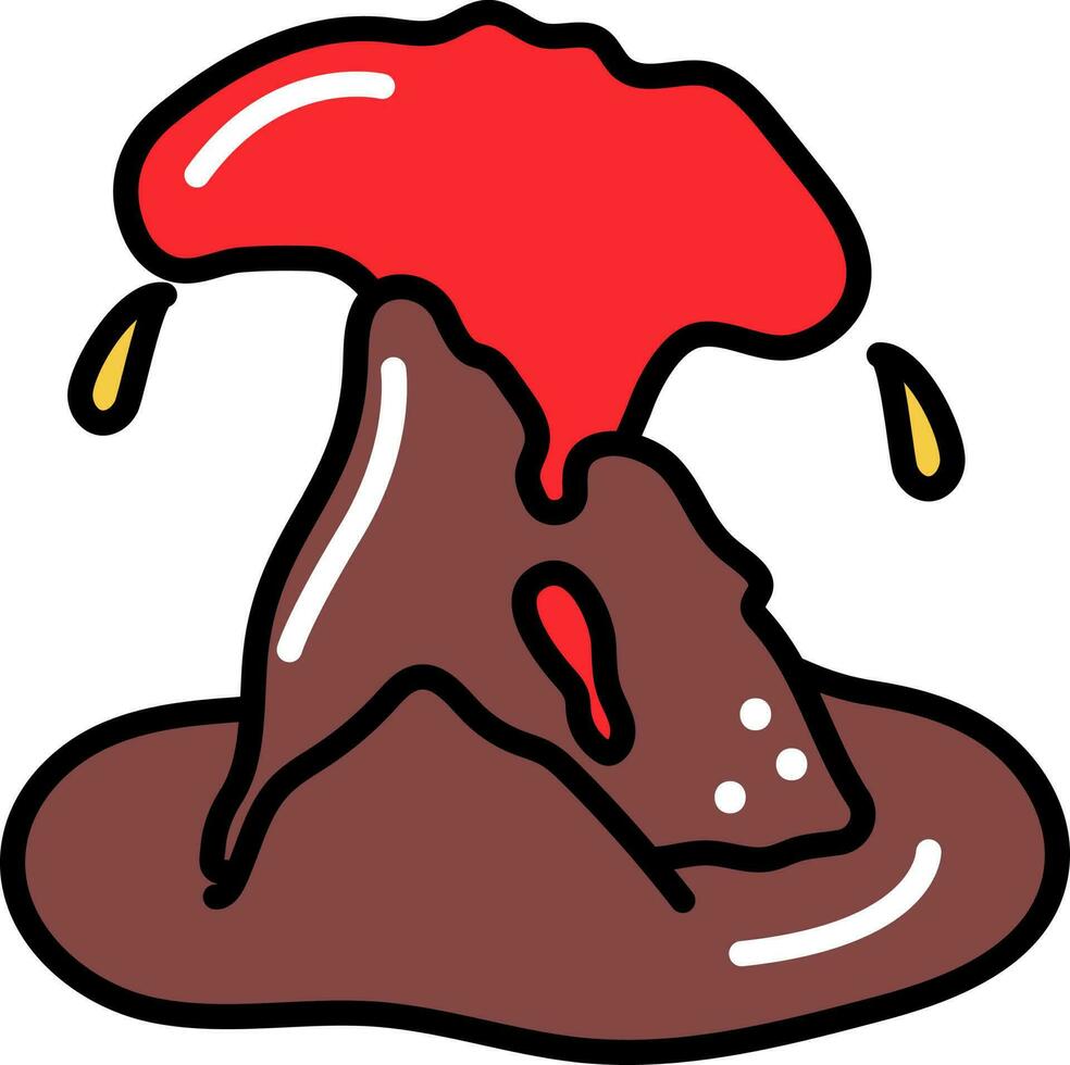 Volcano Icon In Red And Brown Color. vector