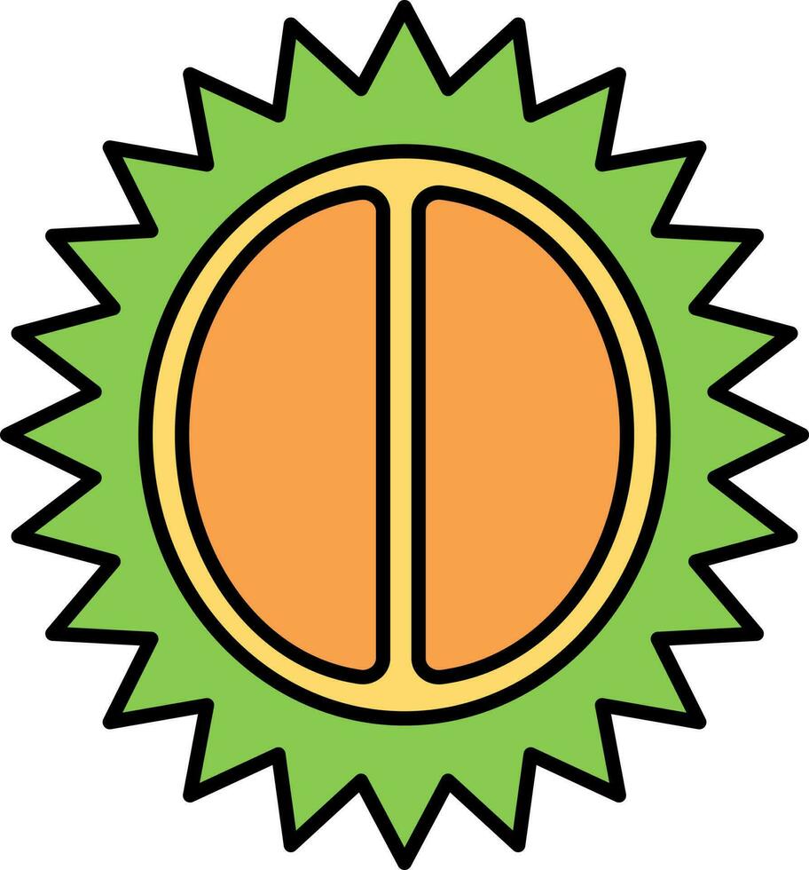 Half Cut Piece Of Durian Fruit Flat Icon. vector