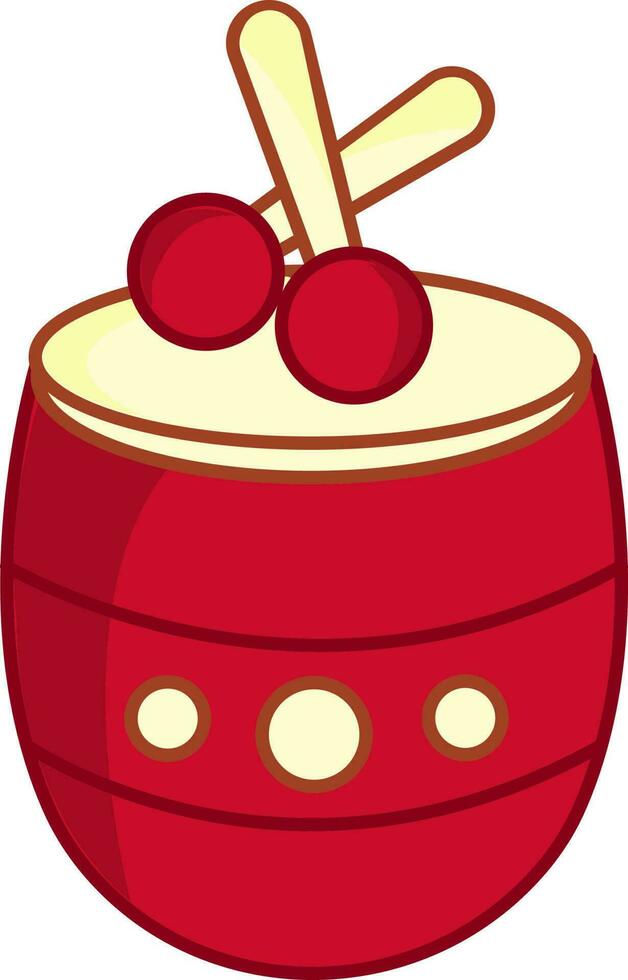 Isolated Drum With Stick Icon In Red Color. vector