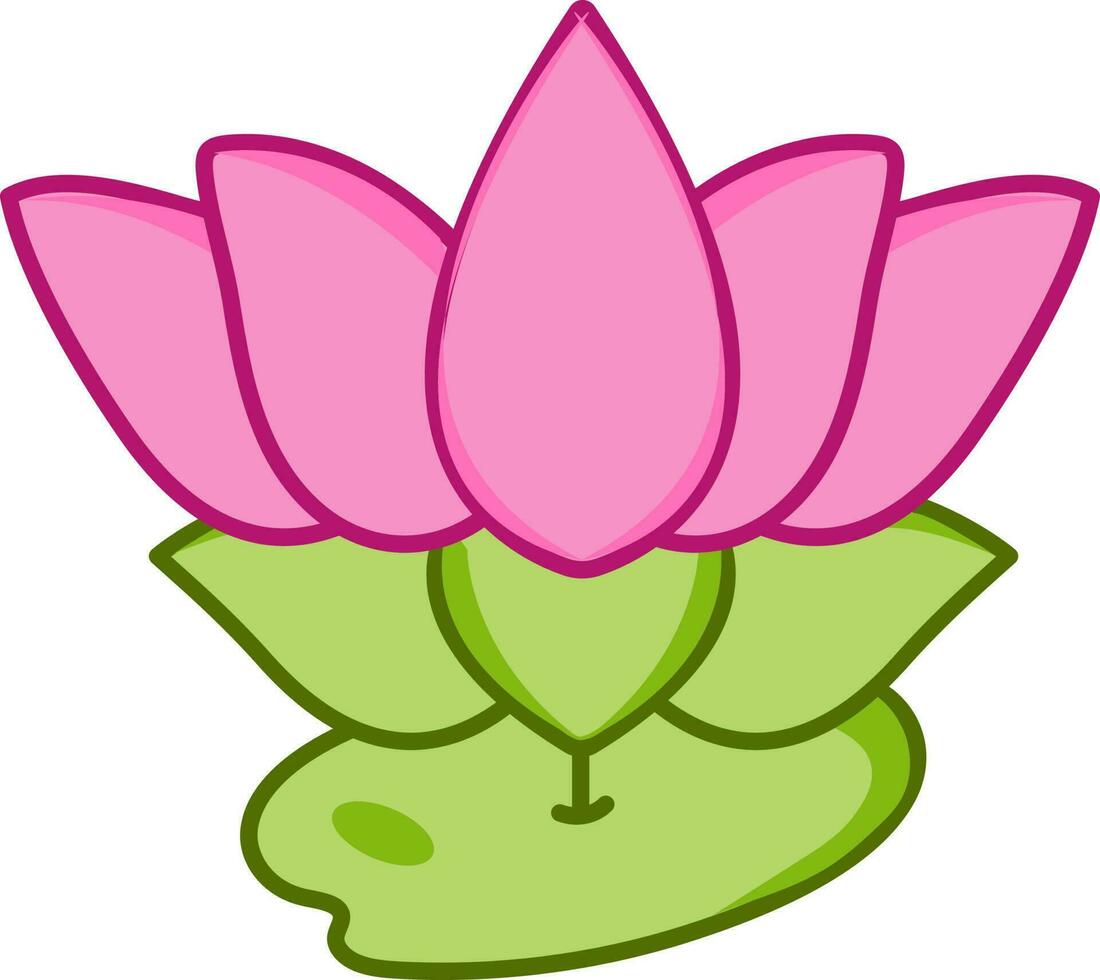 Pink And Green Water Lilly Icon In Flat Style. vector