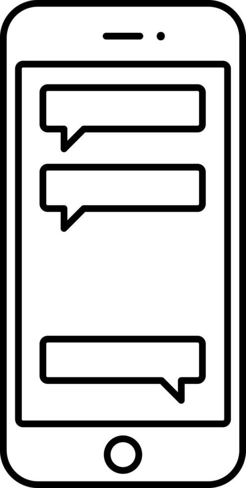 Black Outline Message Bubble In Smart Phone Screen Icon. vector