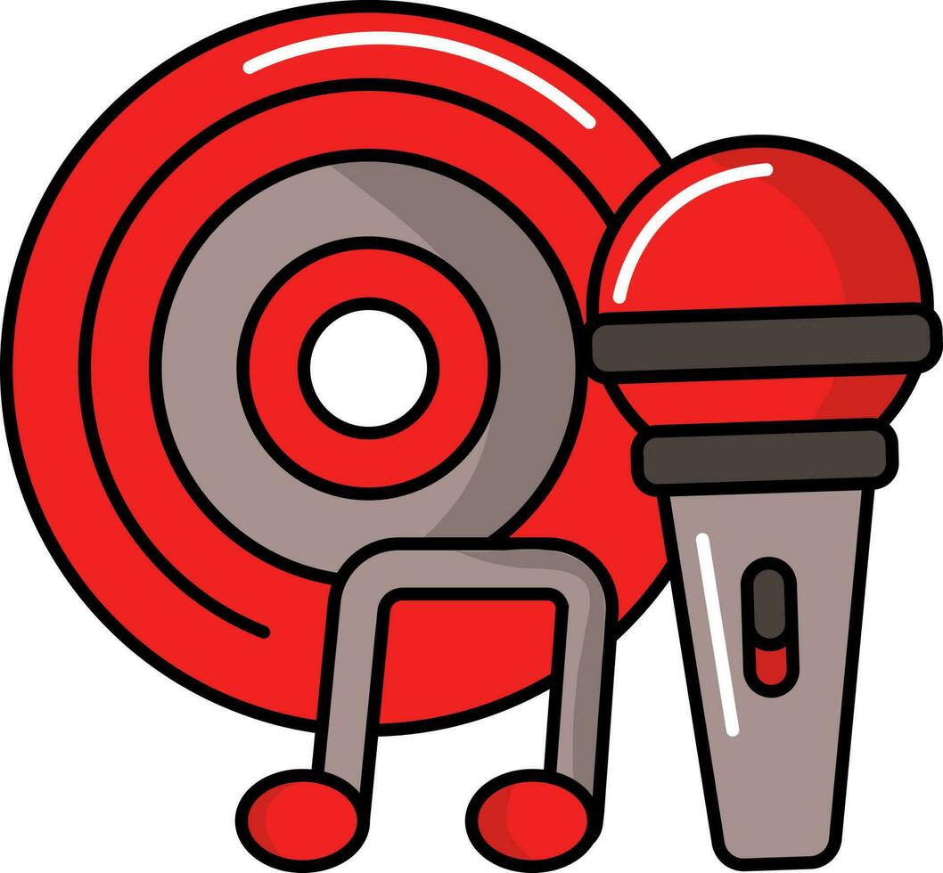 CD With Microphone For Music Icon In Red And Taupe Color. vector