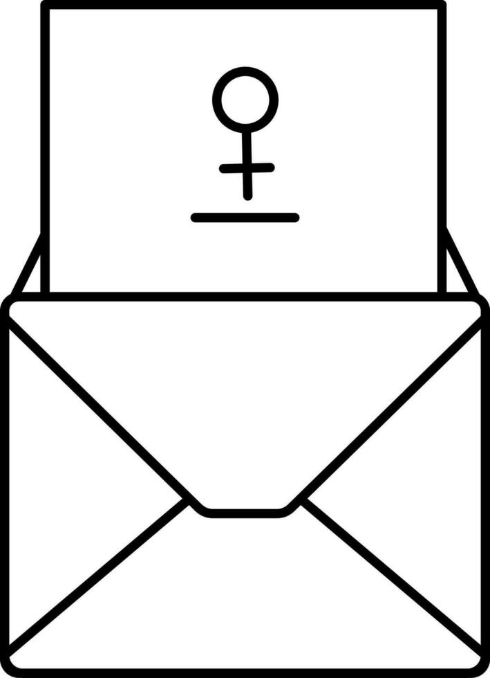 Black Linear Style Female Envelope Icon. vector