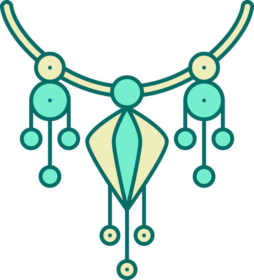 Isolated Necklace Icon In Turquoise And Yellow Color. vector