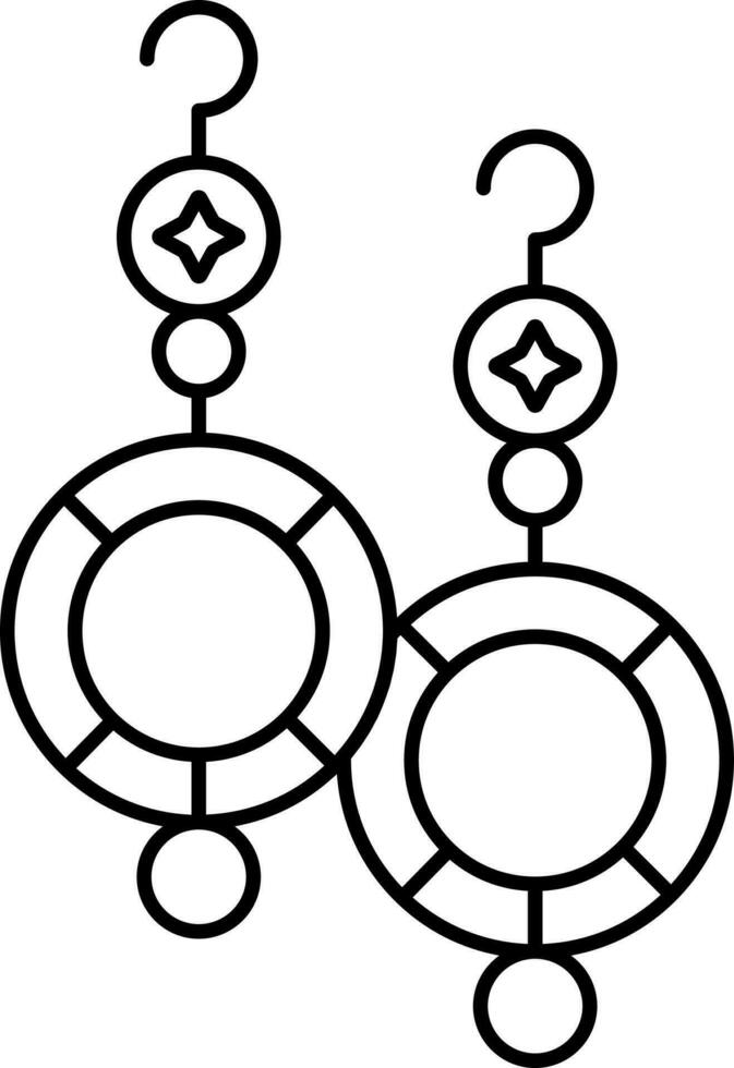 Circle Earrings Hang Flat Icon In Black Line Art. vector