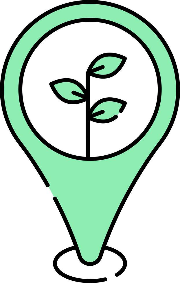 Flat Style Plant Map Pin Icon In Green And White Color. vector