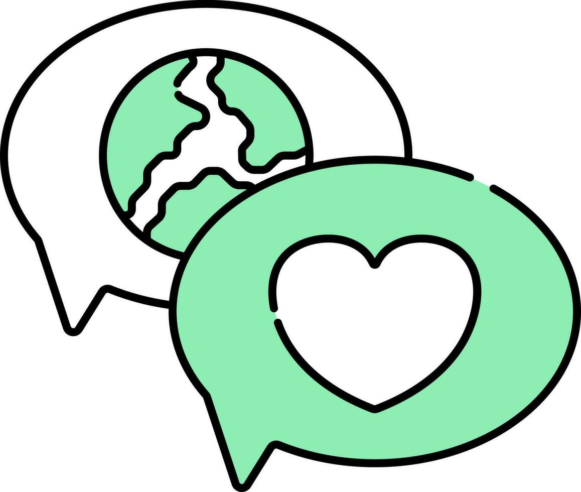 Love Earth Message Flat Icon In Green And White Color. vector