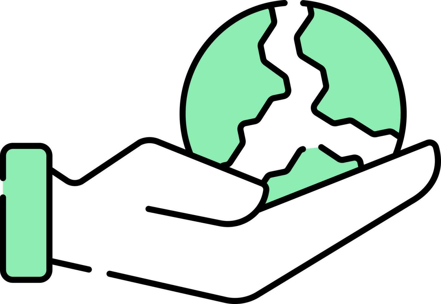 Flat Style Earth Globe On Hand White And Green Icon. vector