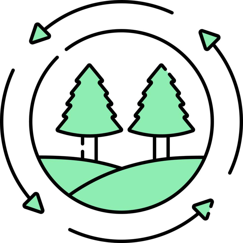 Ecosystem Of Tree With Earth Icon In Green And White Color. vector