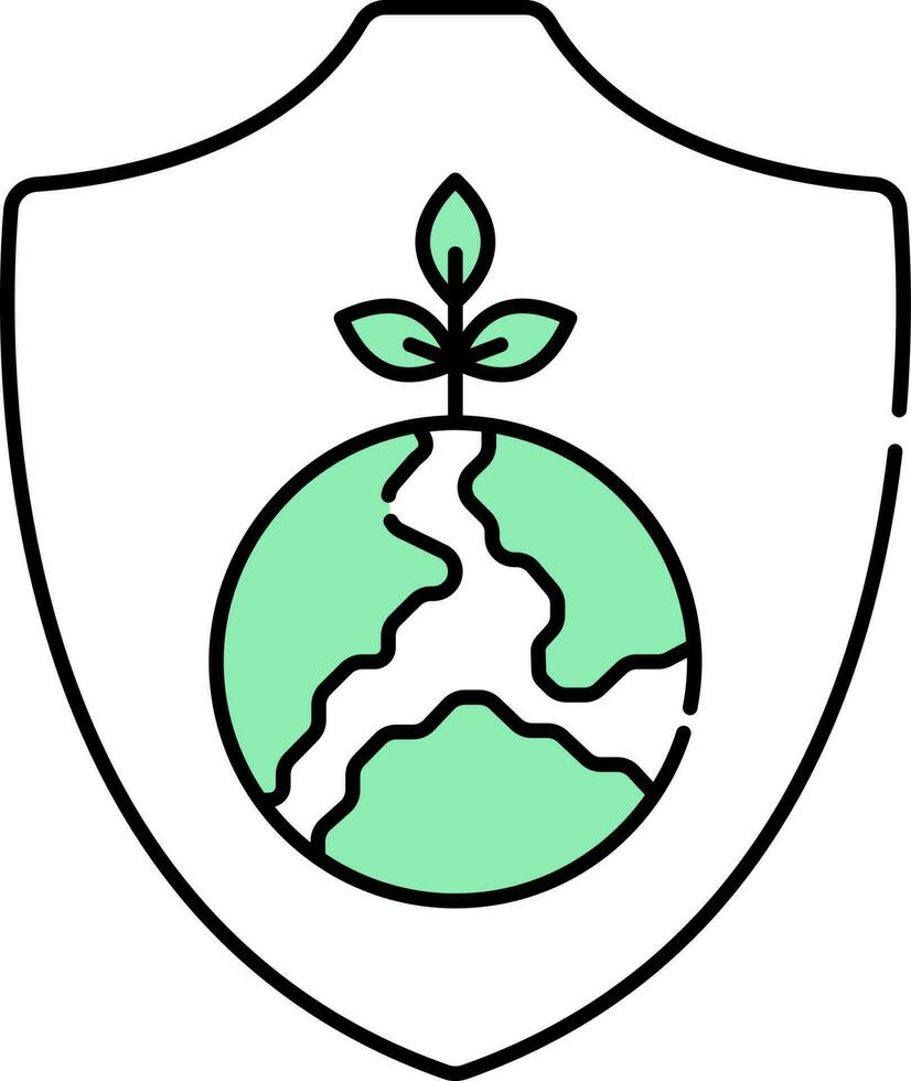 Growing Plant Globe With Shield Flat Icon In Green And White Color. vector