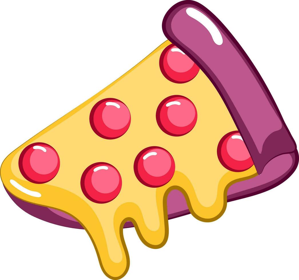 Dripping Pizza Slice Icon In Yellow And Purple Color. vector
