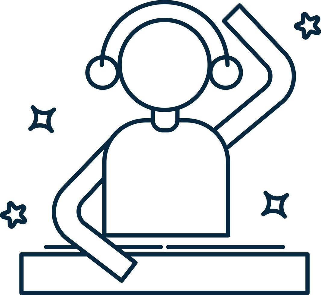 Faceless Cartoon Dj Man Playing Music Sound Board Outline Icon. vector