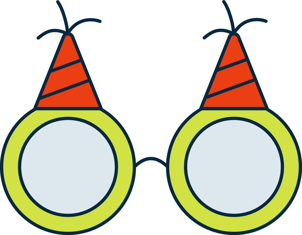 Two Party Hat With Goggles Orange And Yellow Icon. vector