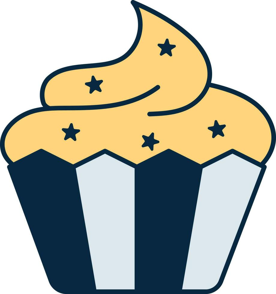 Flat Style Starry Cupcake Yellow And Blue Icon. vector