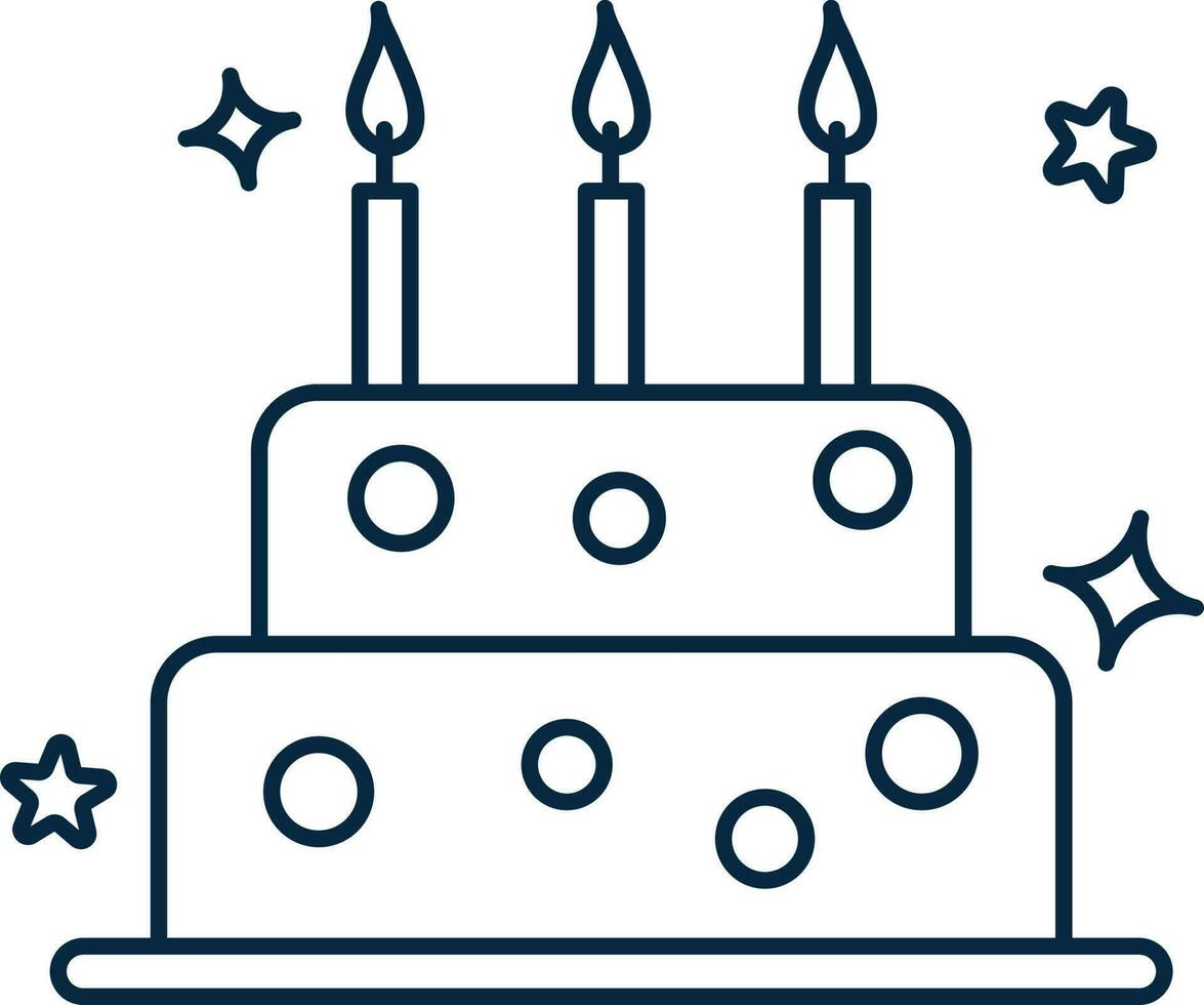 Three Burning Candle In Two Layer Cake Outline Icon. vector