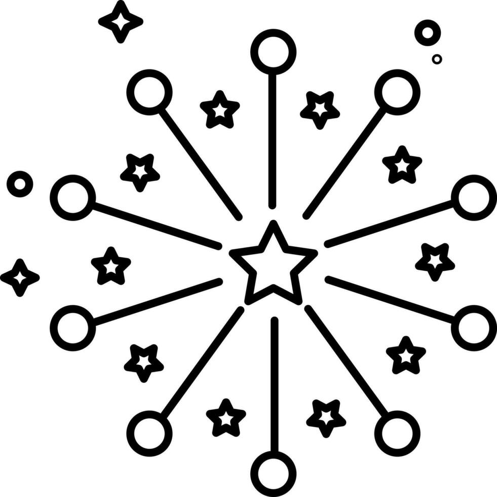 Black Line Art Illustration Of Bursting Firework Icon. vector