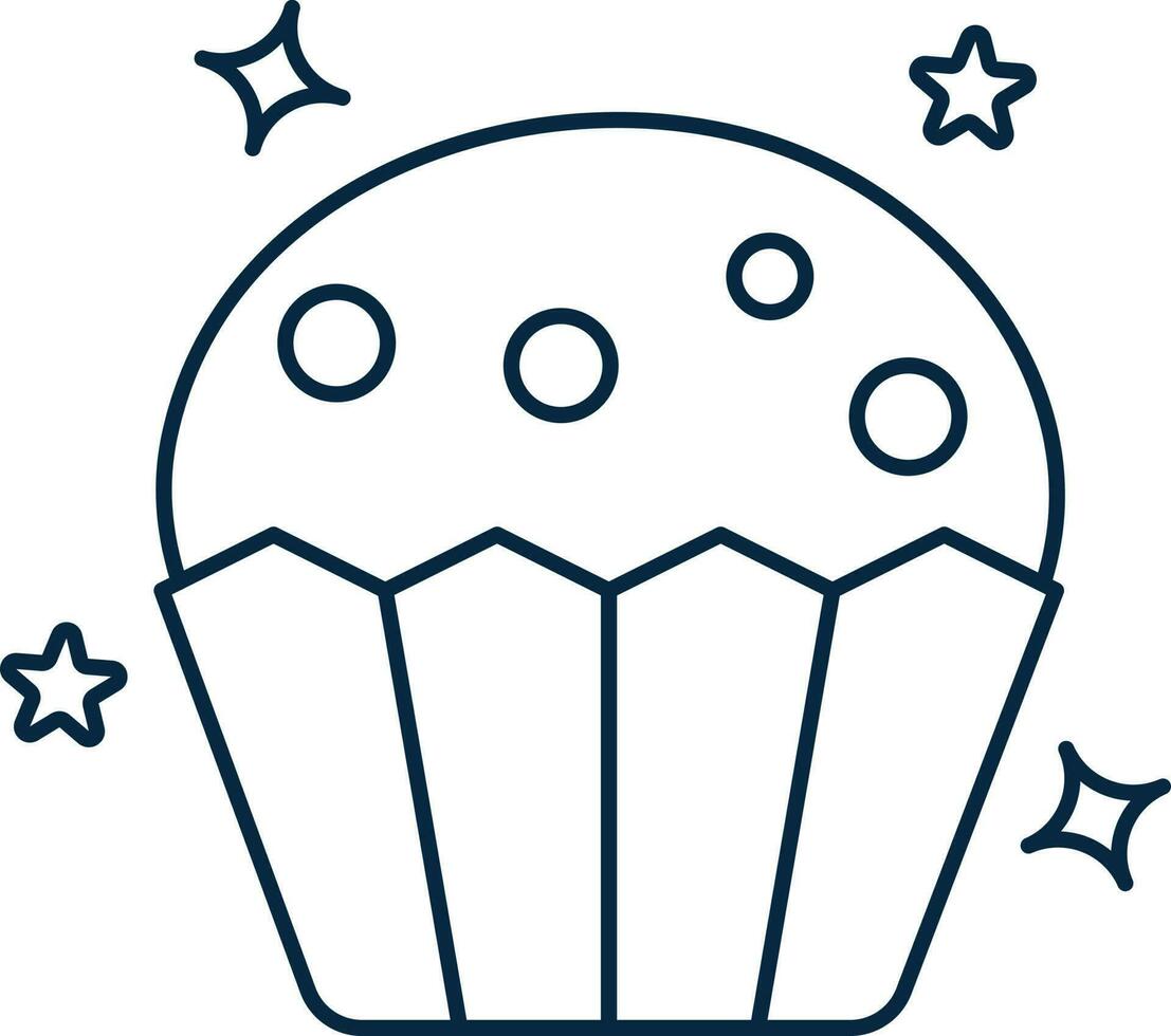 Blue Thin Line Art Of Cupcake Icon. vector
