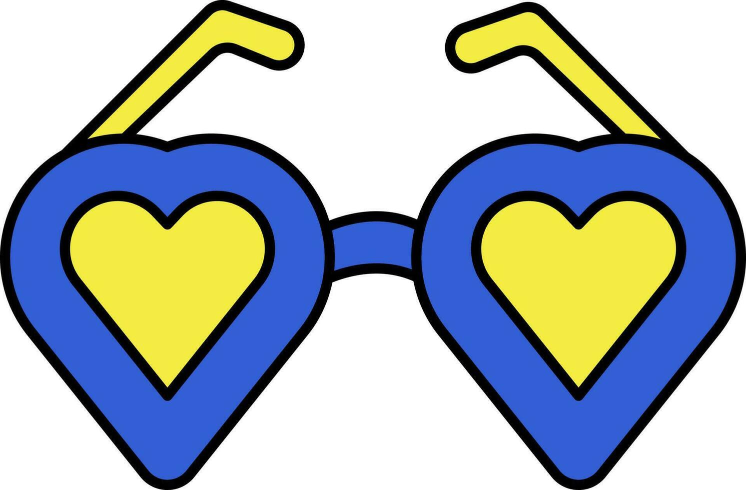 aislado corazón fiesta gafas de protección icono en azul y amarillo color. vector