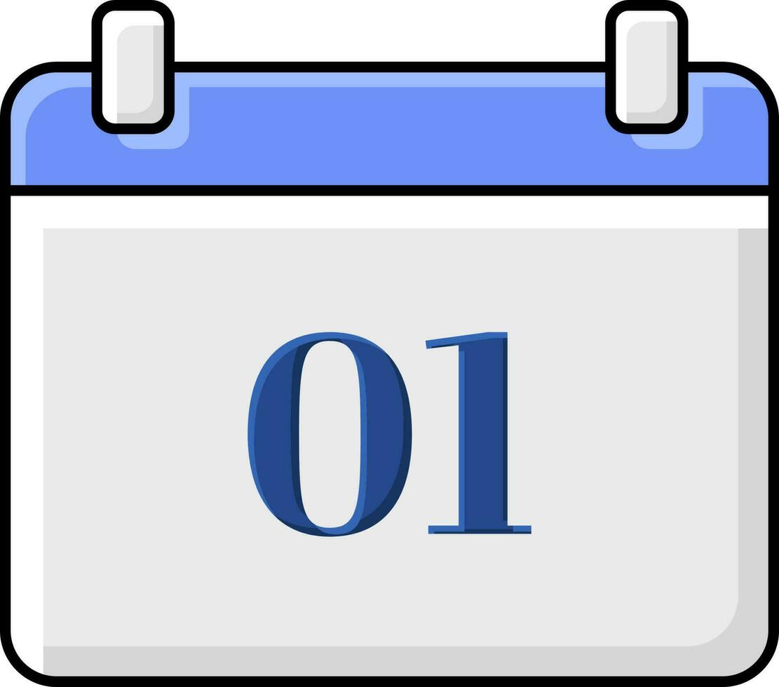 Illustration Of 01 Date Calender Icon In Flat Style. vector
