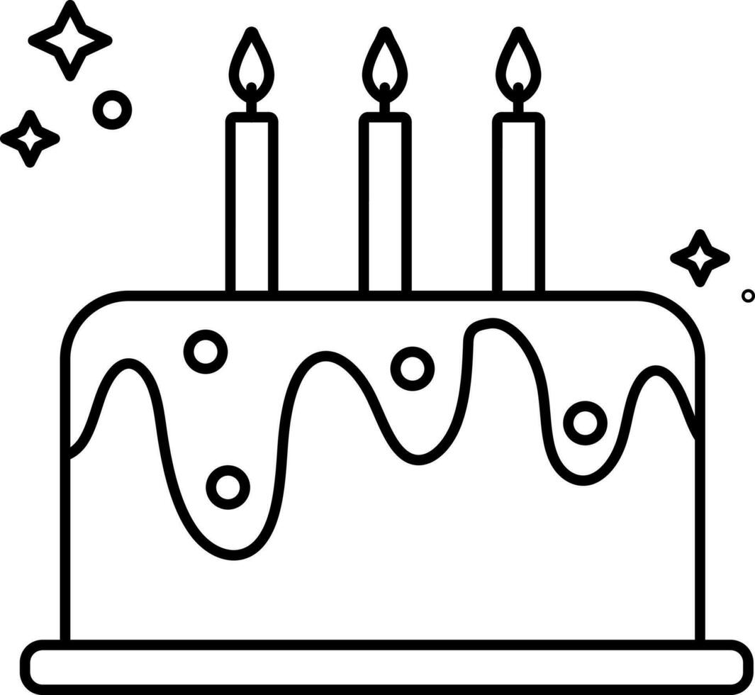 Burning Candle In Creamy Cake Stroke Icon. vector