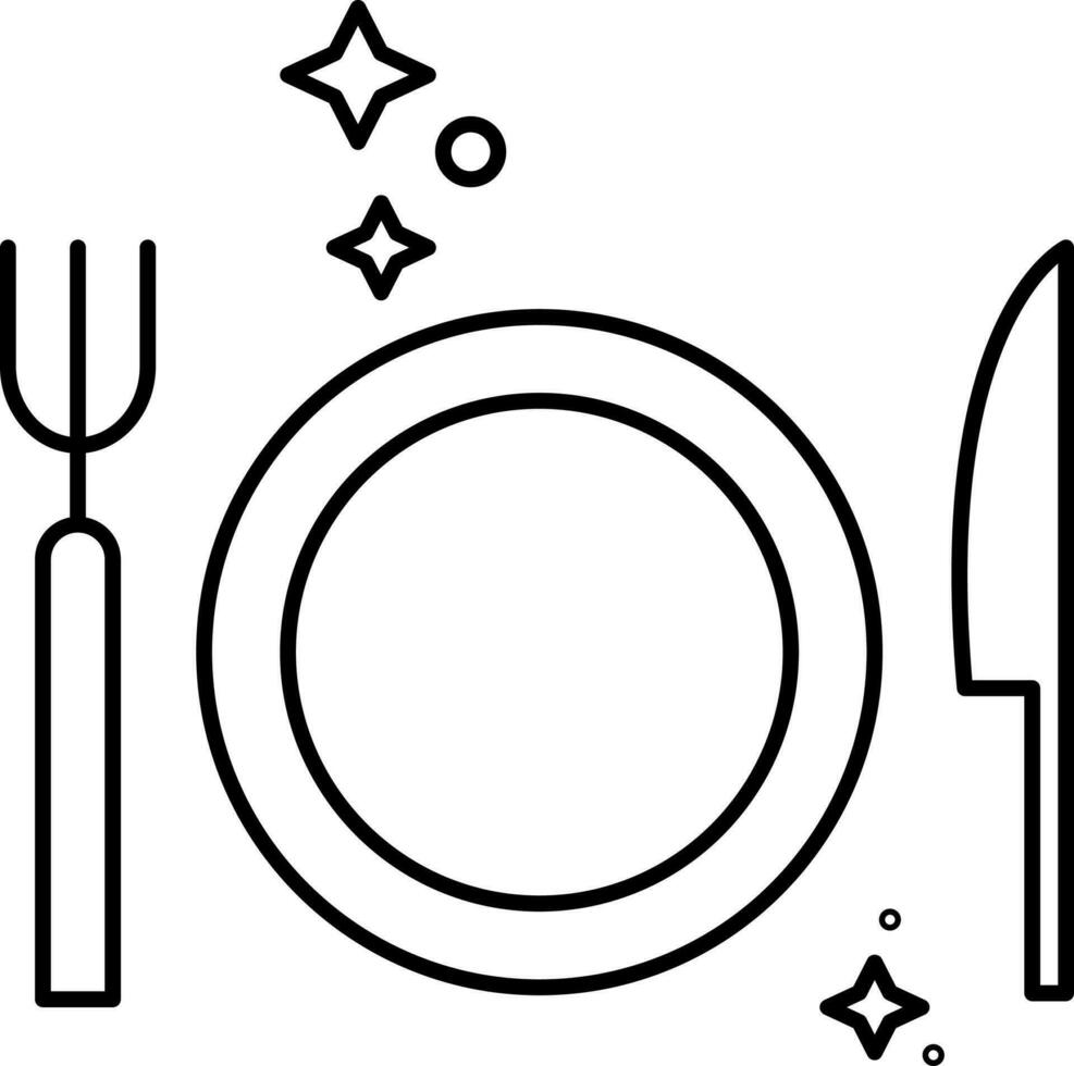 Black Outline Of Knife With Fork Spoon And Plate Icon vector