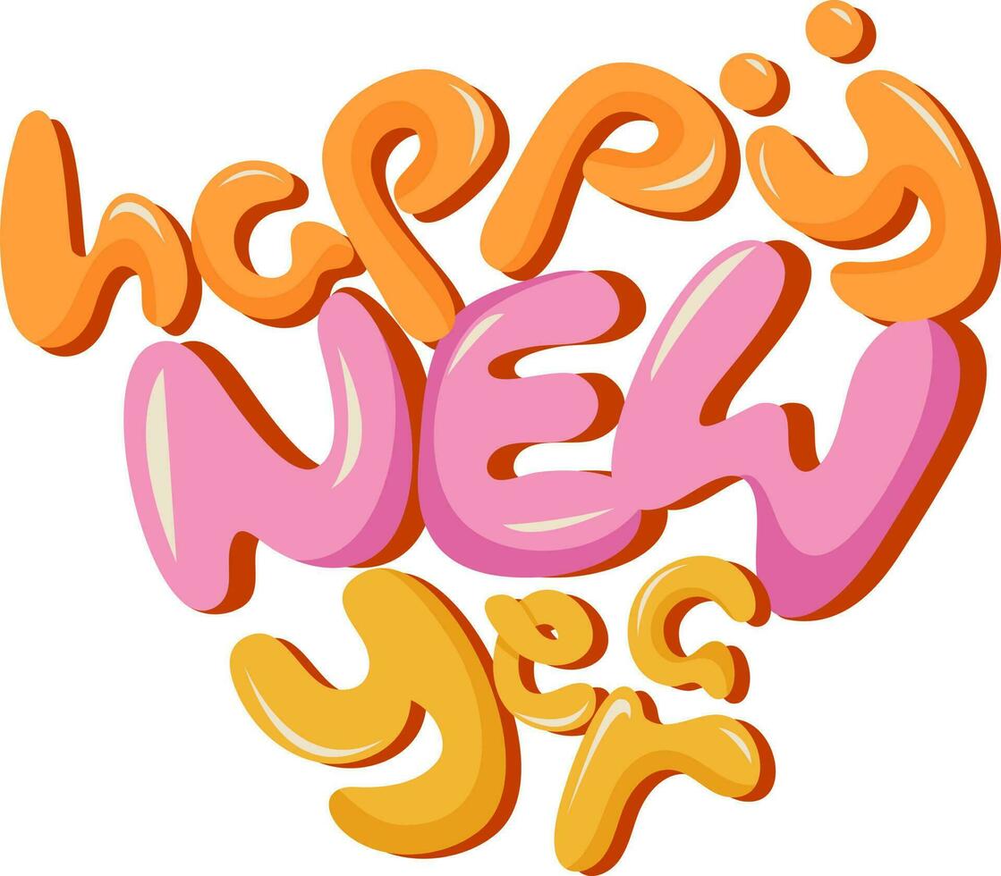Yellow And Pink Happy New Year Bubble Letter Background. vector