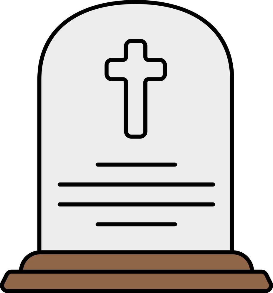Flat Style Christian Tombstone Grey And Brown Icon. vector