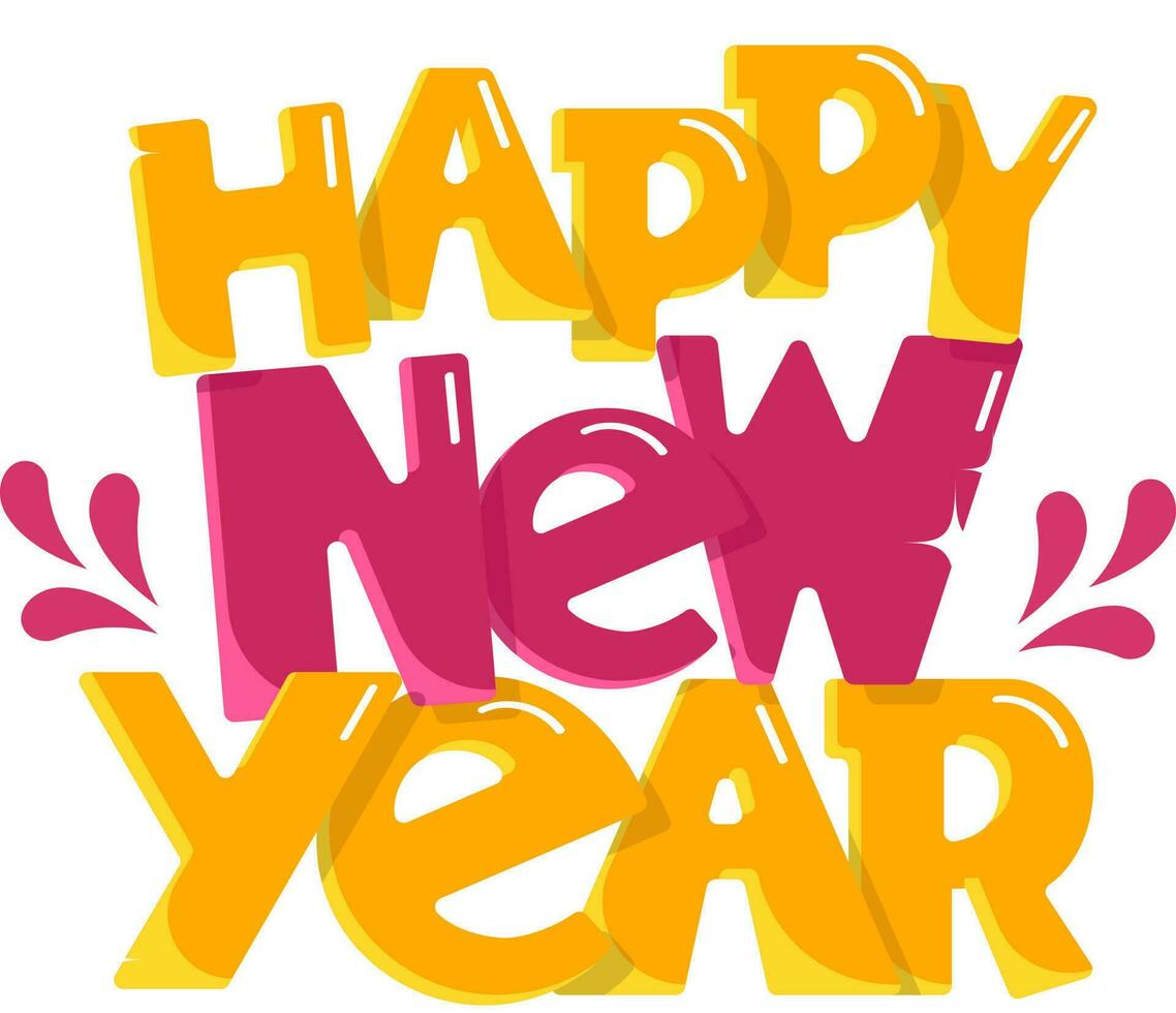 Splashing Pink And Yellow Happy New Year Text On White Background. vector