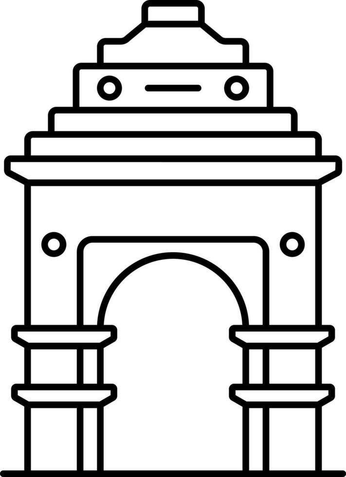 Black Outline Illustration Of India Gate Icon. vector