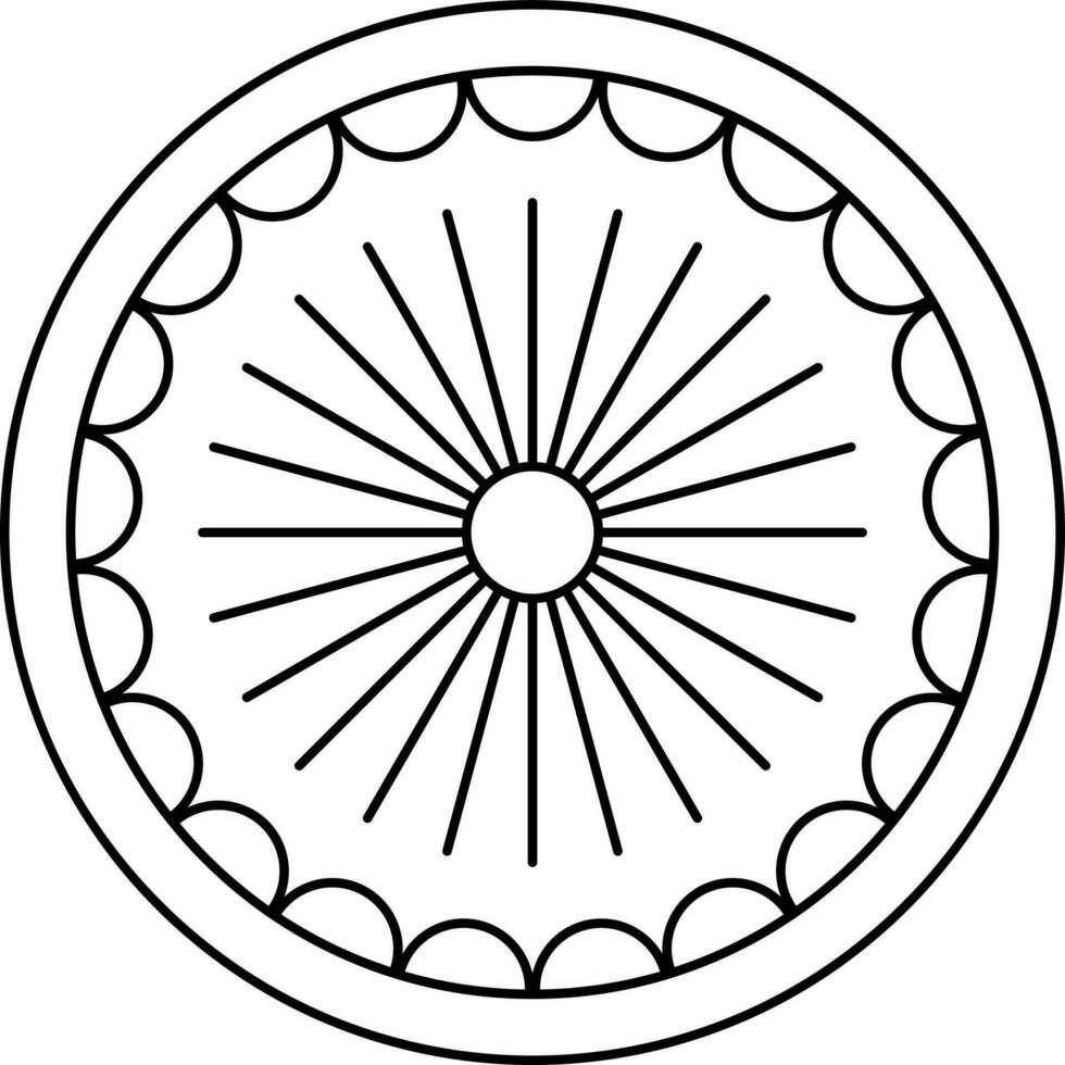 Illustration Of Ashoka Wheel Icon In Line Art. vector