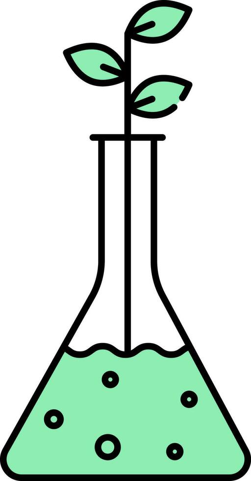 Leaves Plant Erlenmeyer Flask Icon In Green And White Color. vector