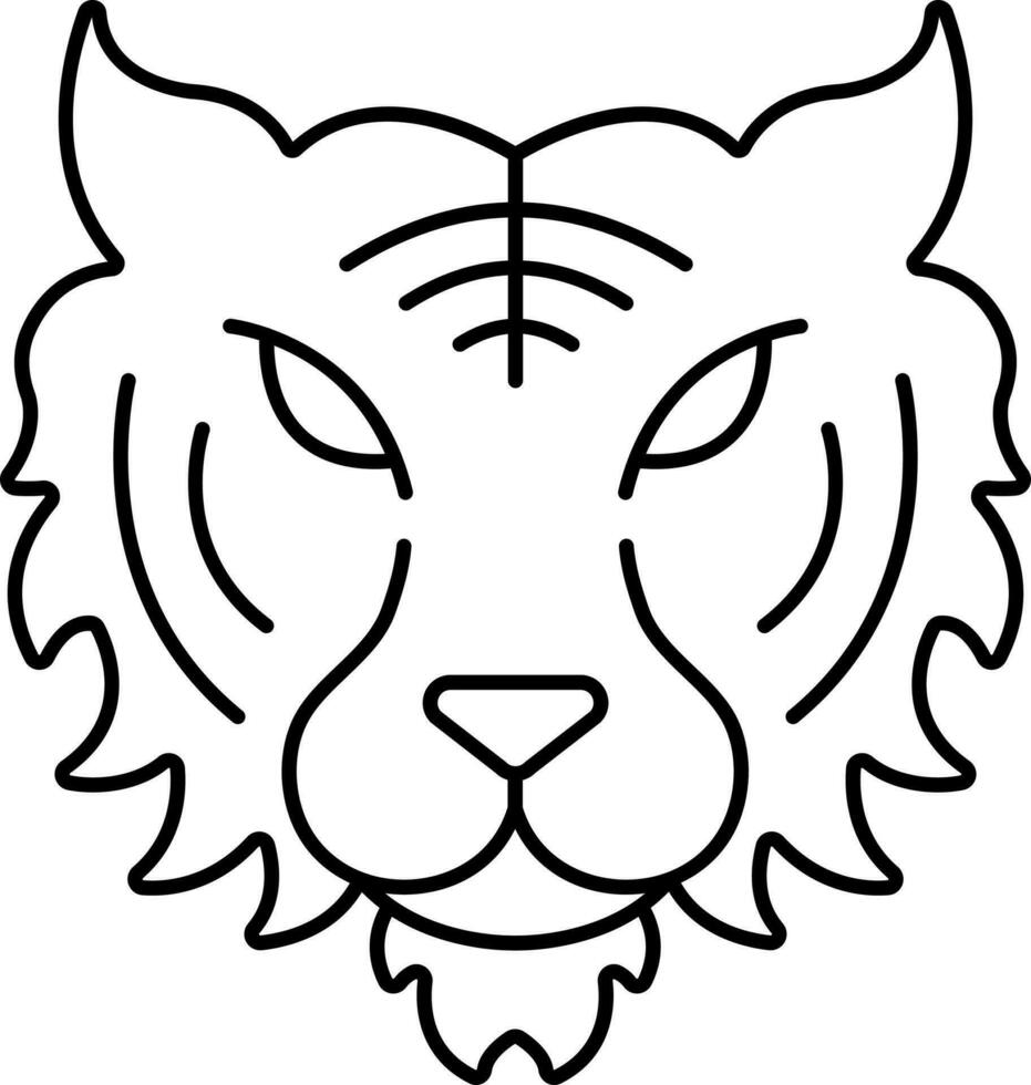 Black Thin Line Art Of  Tiger Face Icon. vector