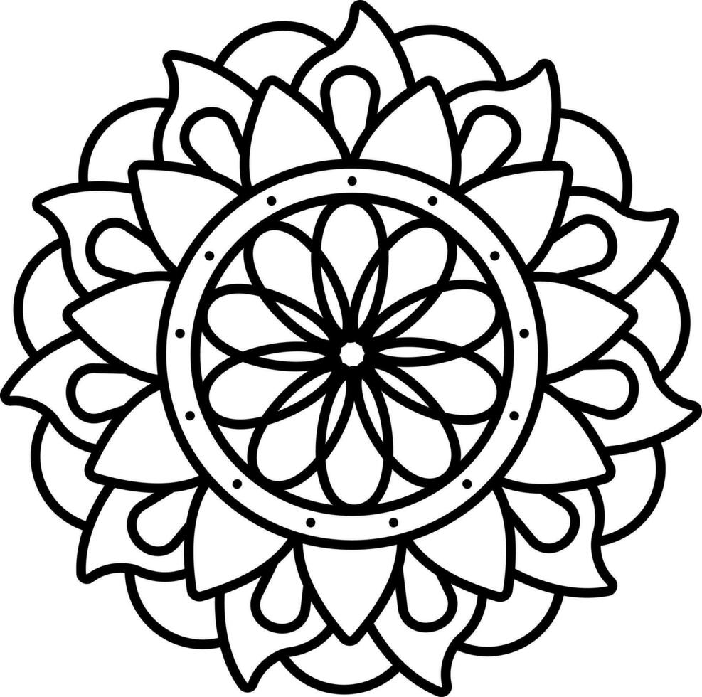 Isolated Black Line Art Rangoli Icon. vector