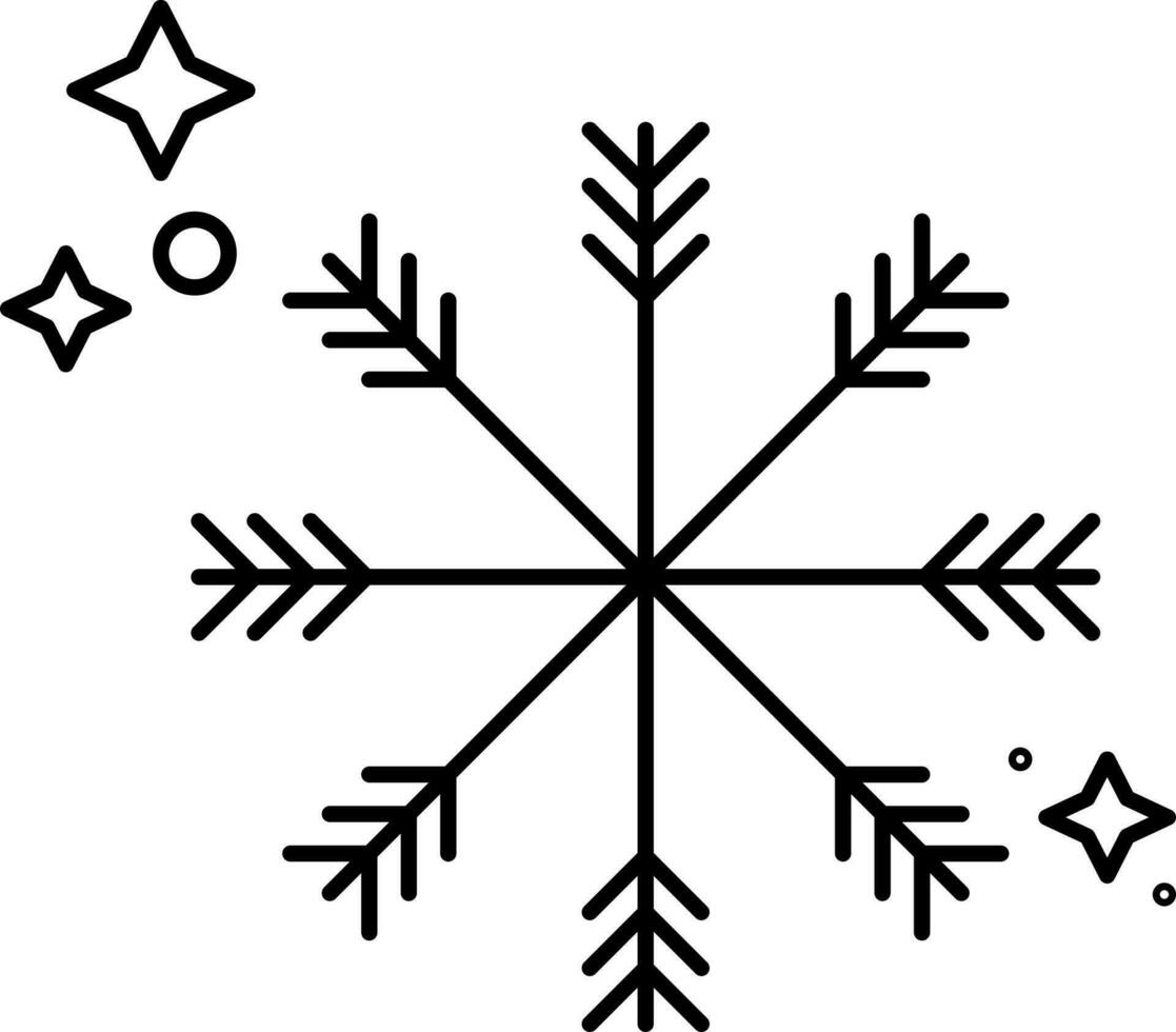 Black Lineal Style Snowflake Icon Or Symbol. vector