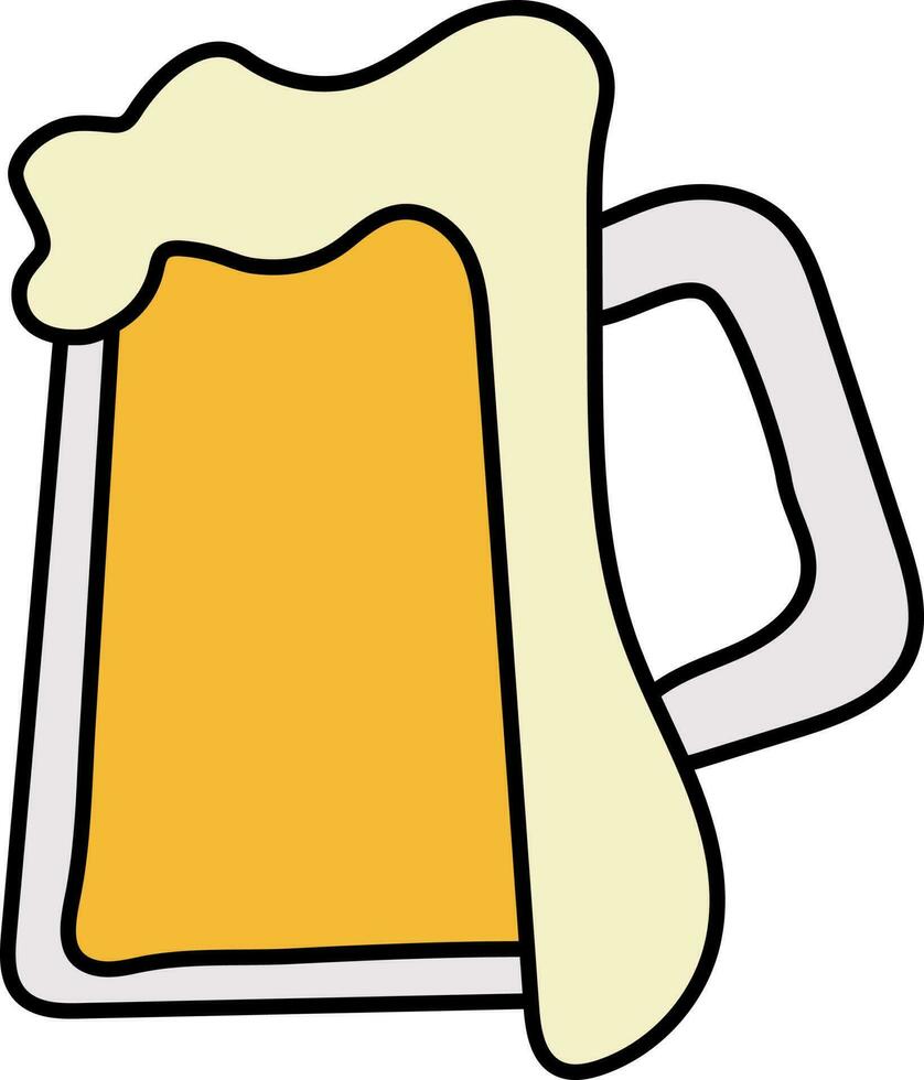 Isolated Beer Glass Flat Icon In Yellow Color. vector