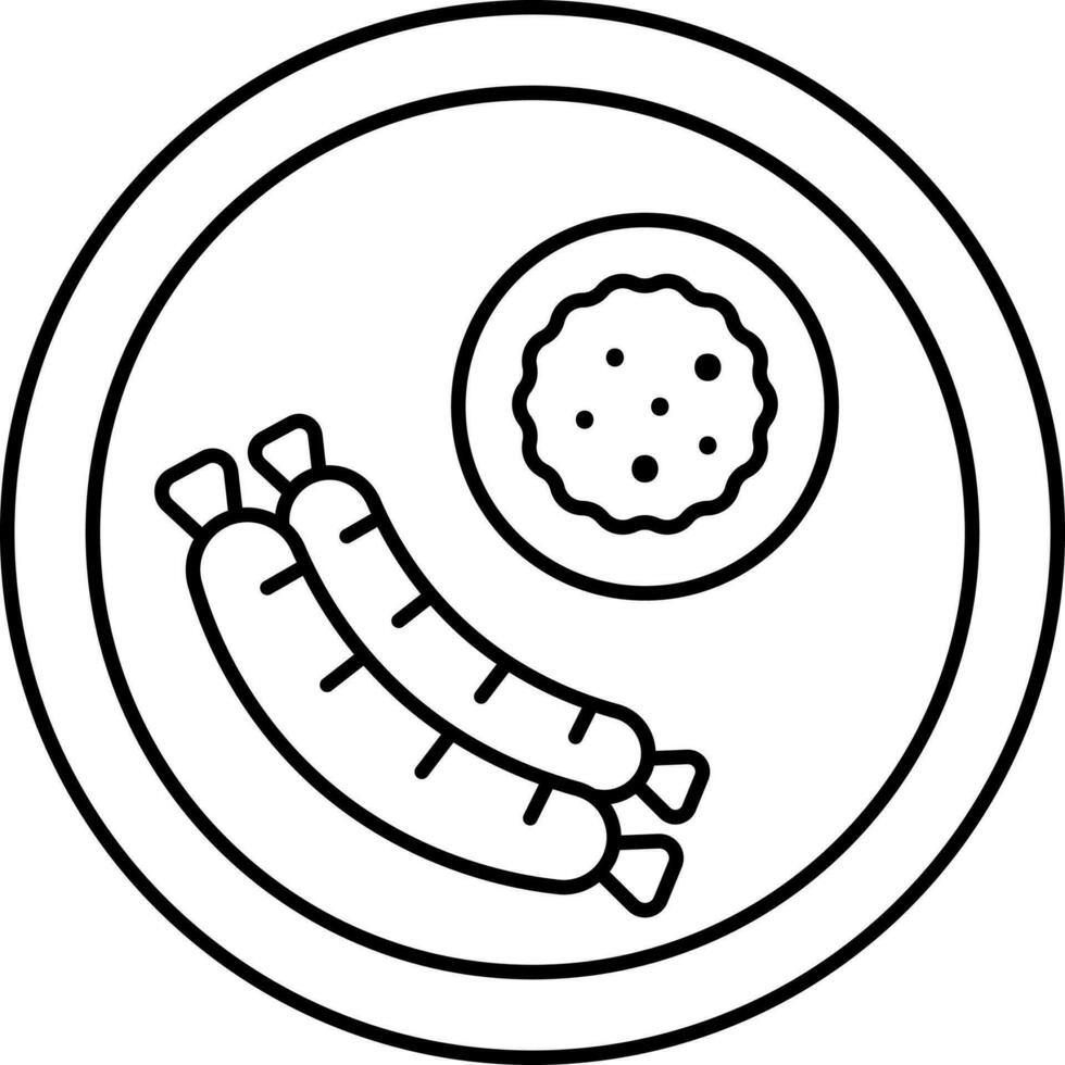 Close View Of Sausage And Fried Egg Dish Plate Outline Icon vector