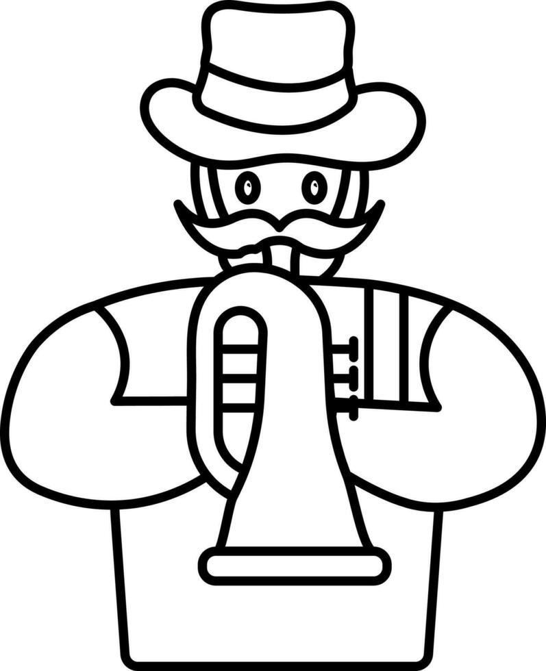 Panama Hat Wearing Mustache Man Blowing Trumpet Stroke Icon. vector