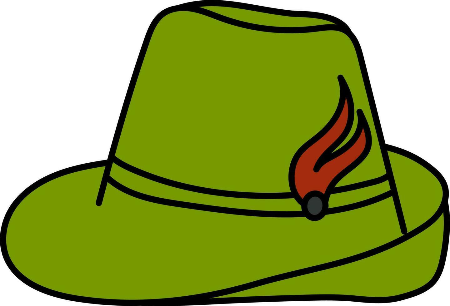 aislado alemán pluma sombrero icono en verde color plano estilo. vector