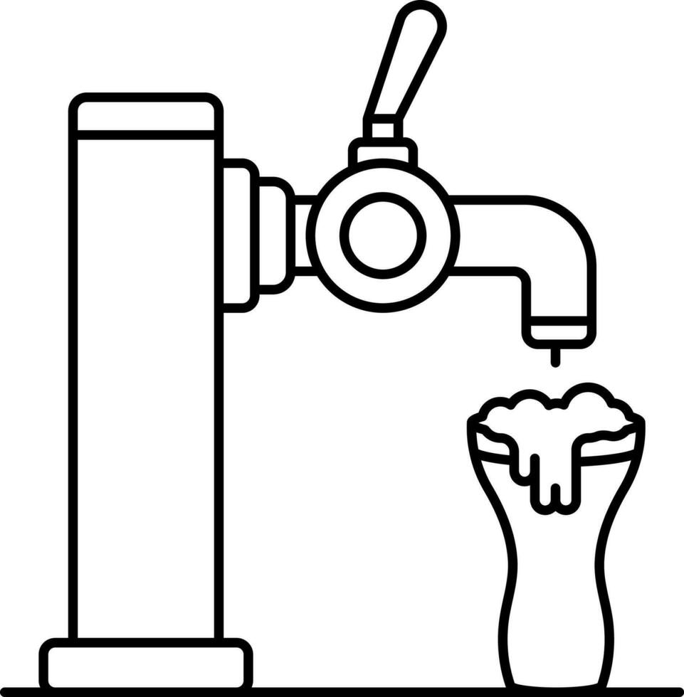 Beer Tab Under Glass Icon In Black Thin Line Art. vector
