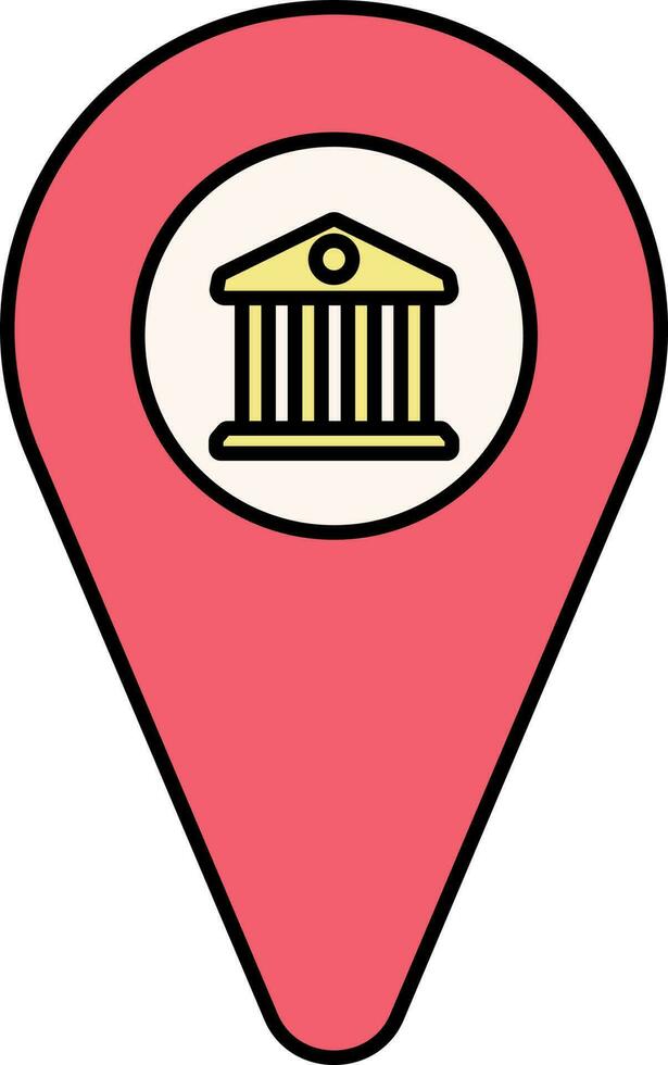 Bank Location Pointer Icon In Red And Yellow Color. vector