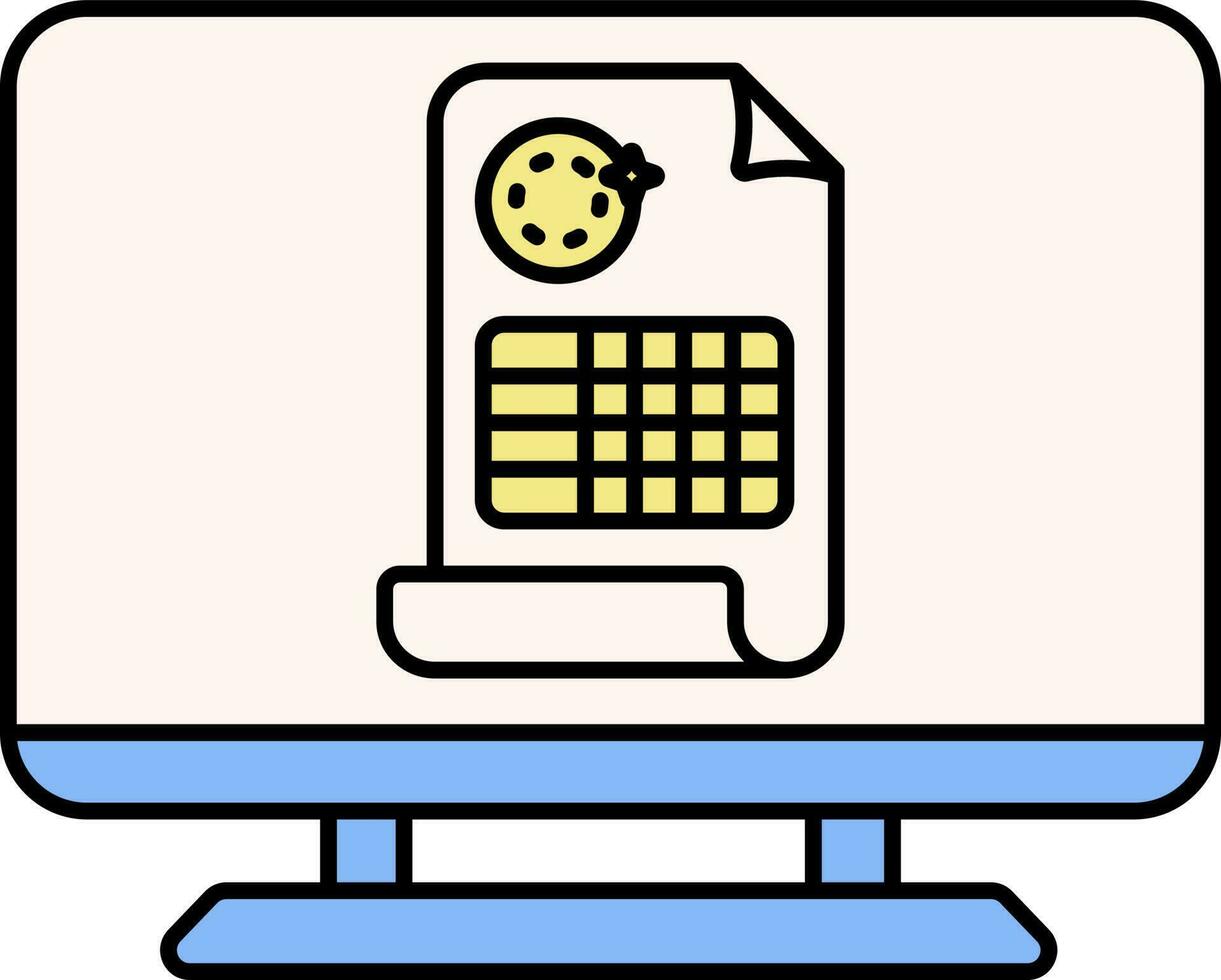 Invoice In Desktop Screen Yellow And Blue Icon. vector