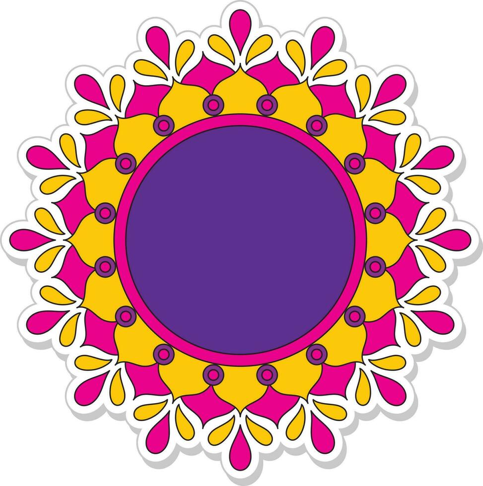 Sticker Style Empty Mandala Frame On White Background. vector