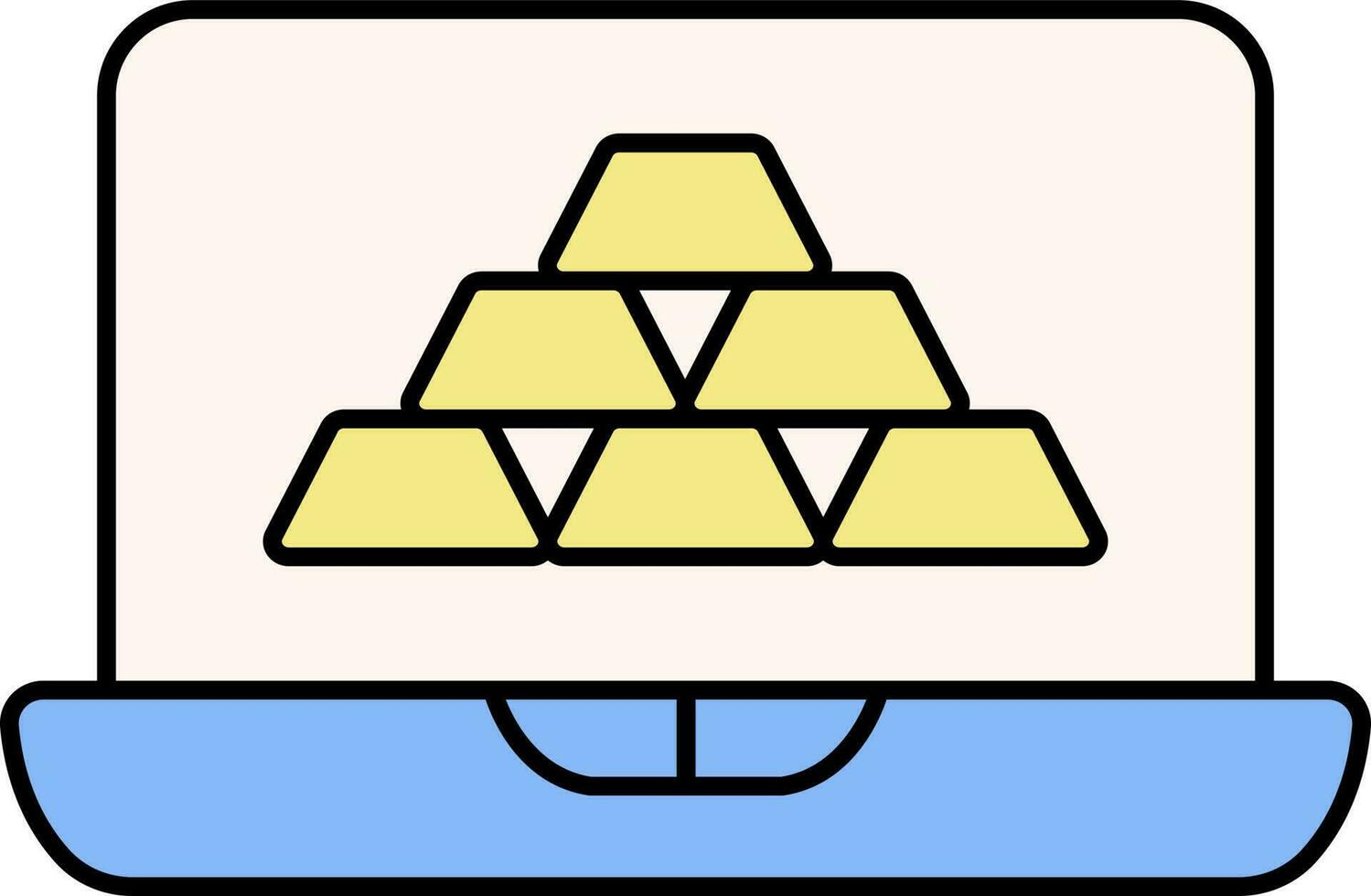 Blue And Yellow Color Gold Bars In Lapto Icon. vector