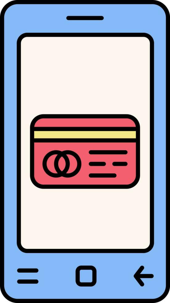 Blue And Red Color Payment Card In Smartphone Icon. vector