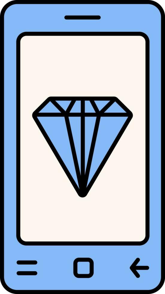 Blue Gemstone In Smartphone Screen Blue Icon. vector