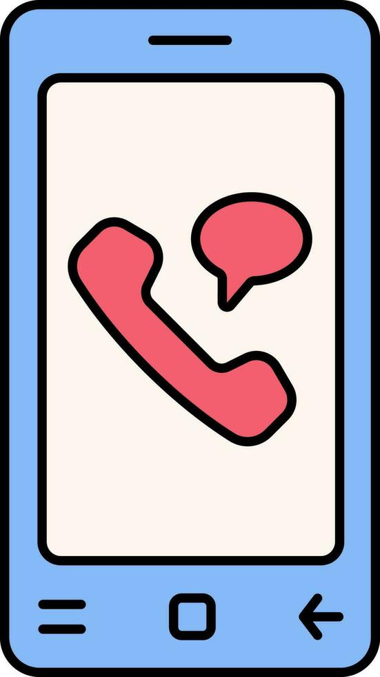Calling Message In Smartphone Icon In Red And Blue Color. vector