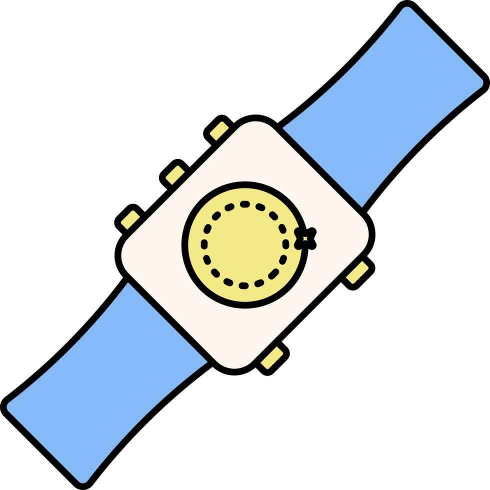 moneda en reloj inteligente amarillo y azul icono. vector