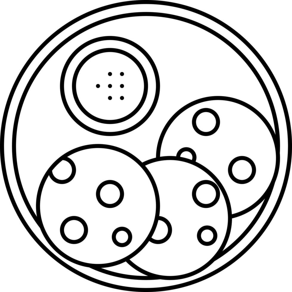Isolated Pathiri Dish Plate Icon In Black Line Art. vector